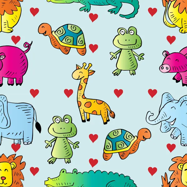 Şirin hayvanlarla kusursuz bir desen. El çizimi vektör illüstrasyonu.