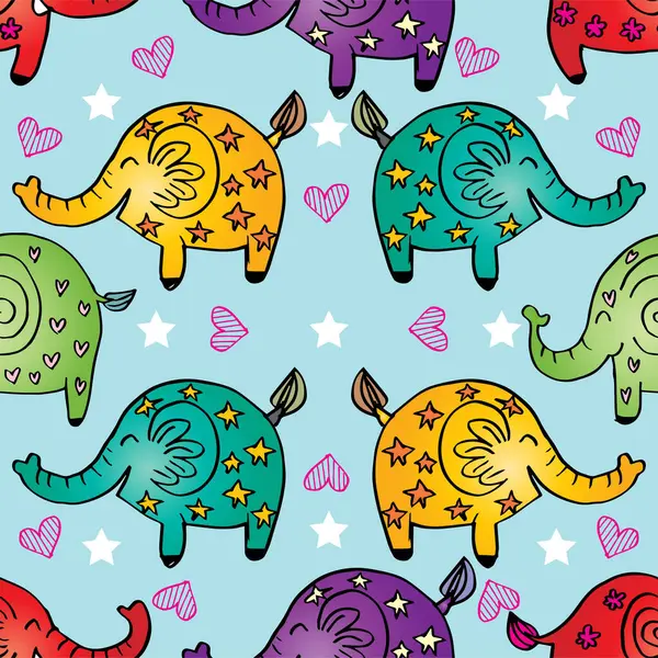 Şirin fillerle kusursuz bir desen. El çizimi vektör illüstrasyonu.