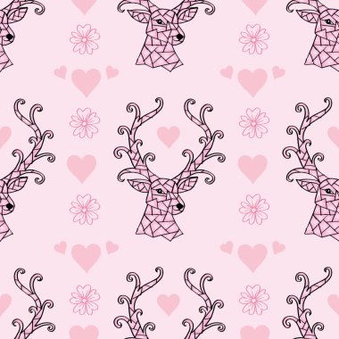 Güzel kafa geyiği olan kusursuz vektör deseni. Vektör illüstrasyonu.