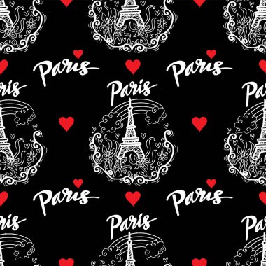 Eyfel kulesi, kule, kule ve çiçek elementleriyle kusursuz bir desen..