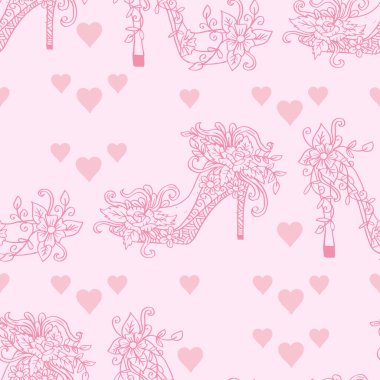 Çiçekli yüksek topuklar ve pürüzsüz kalpler.