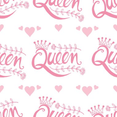 Kraliçe tacı ve kalplerle kusursuz desen. Vektör illüstrasyonu.