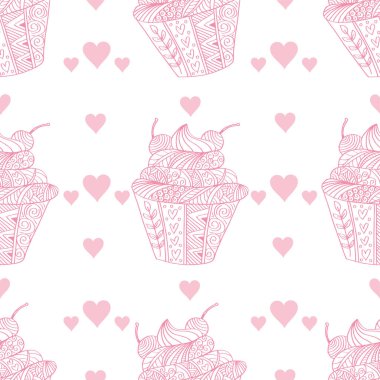 çörekler ve kalpleri ile Seamless modeli. vektör çizim.