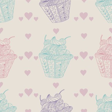 çörekler ve kalpleri ile Seamless modeli. vektör çizim.