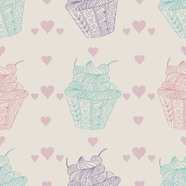 çörekler ve kalpleri ile Seamless modeli. vektör çizim.