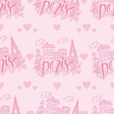 Paris 'te kusursuz bir düzen var. El çizimi vektör illüstrasyonu.