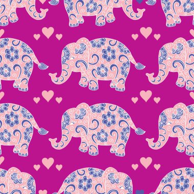 Pembe filler ve kalplerle kusursuz bir desen. Vektör illüstrasyonu.