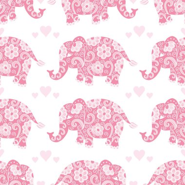 Pembe filler ve kalplerle kusursuz bir desen. Vektör illüstrasyonu.