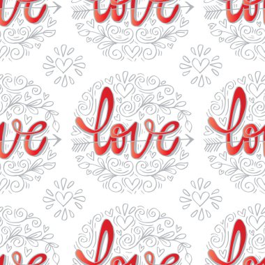 Kalpleri olan kusursuz bir kalıp ve beyaz arka planda aşk kelimeleri. Vektör illüstrasyonu