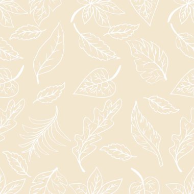 Yapraklı kusursuz desen. Bej renkli vektör illüstrasyonu.