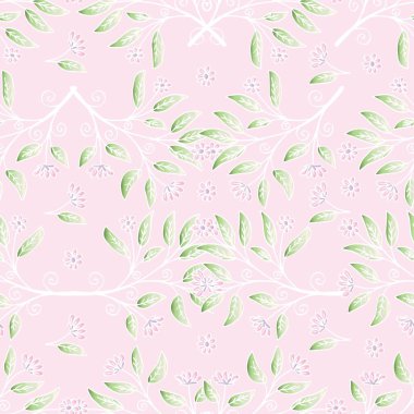 Çiçekler ve yapraklar üzerinde pembe bir arka plan ile Seamless modeli. Vektör çizim.