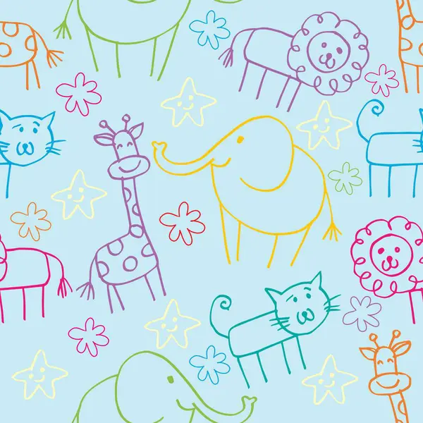 Çizgi filmlerdeki sevimli hayvanların kusursuz desenleri. Çocuklar için vektör illüstrasyonu.