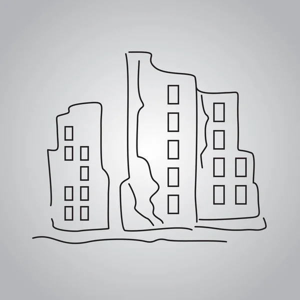 爆発で破壊された建物 １本の線画 ベクトル図 ミニマルデザイン — ストックベクタ