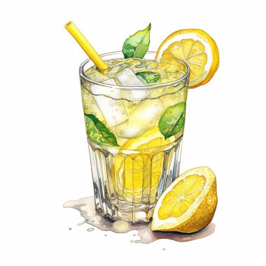 Limonata ya da naneli mojito kokteyli, soğuk, ferahlatıcı içecek ya da buzlu bir içecek..