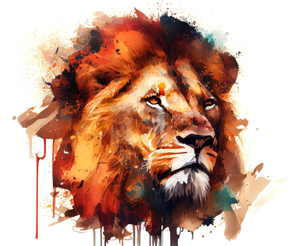 Porträt Eines Löwen Aquarellstil Aquarell Auf Weißem Hintergrund — Stockfoto