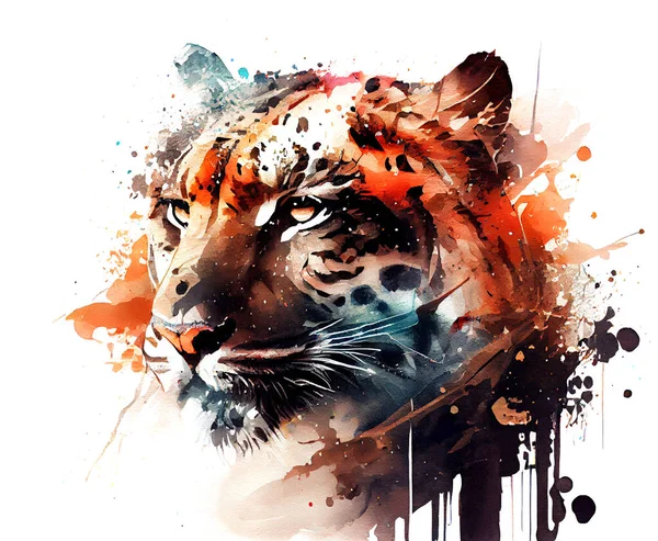 Retrato Leopardo Estilo Acuarela Acuarela Ilustración Aislado Sobre Blanco — Foto de Stock
