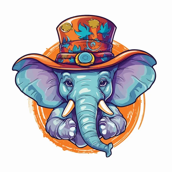 Portrait Adorable Elephant Wearing Big Colorful Hat Colorful Watercolor Isolated — Stock Vector