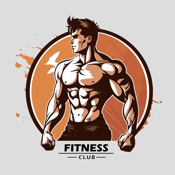 Fitness Gym Logo Design Template Exercising Athletic Man Isolated White — Stock Vector