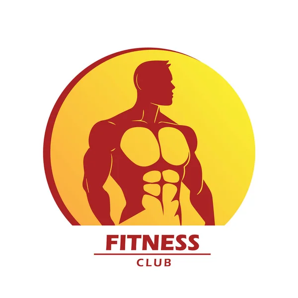健身馆简单的标志设计模板与运动健美男子躯干隔离在白色背景下 — 图库矢量图片