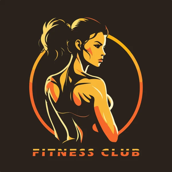 Fitness Gym Logo Modèle Conception Avec Exercice Femme Athlétique Isolé — Image vectorielle
