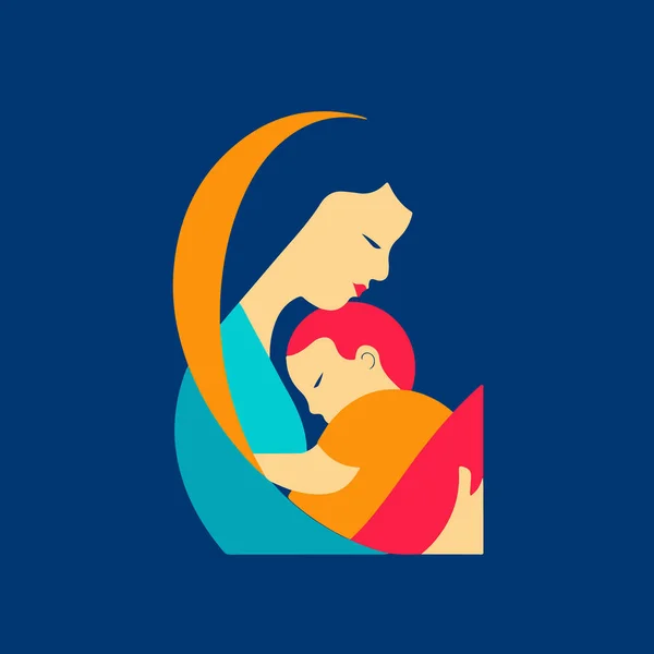 Anne Kucağında Bebek Kucağında Mutlu Anneler Günü Kutlama Kartı Logo — Stok Vektör