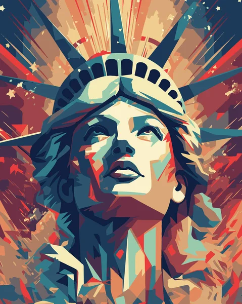 Özgürlük Anıtı, ABD, Amerika, New York. Geçmişe dönük bir poster. 4 Temmuz Bağımsızlık Günü Tatil Günü. Klasik sanat..