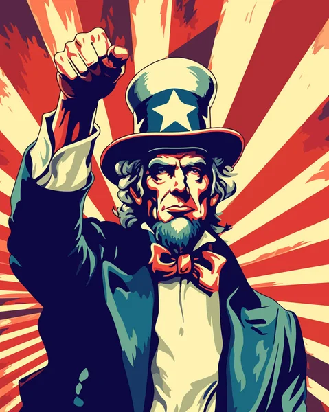 Uncle Sam Usa Amerika Affiche Retro Stijl Vakantie Juli Onafhankelijkheidsdag — Stockvector