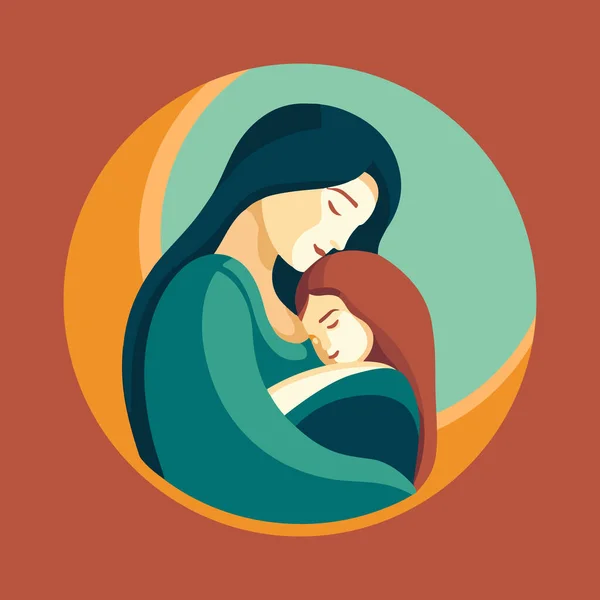 Madre Sosteniendo Bebé Brazos Feliz Día Madre Tarjeta Felicitación Logo — Archivo Imágenes Vectoriales