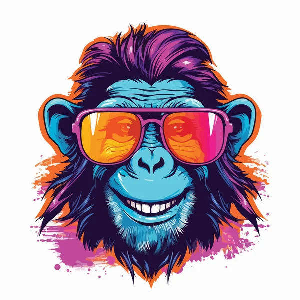 Мультиплікаційний Портрет Шимпанзе Мавпи Сонцезахисних Окулярах Акварельний Малюнок Плямами Смугами — стоковий вектор