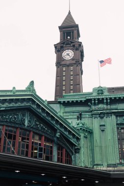 Lackawanna Clock Tower and american flag in New York City