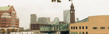 View on Lackawanna Clock Tower and buildings in New York City, banner 