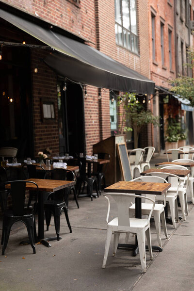 Outdoor cafe on urban street in New York City