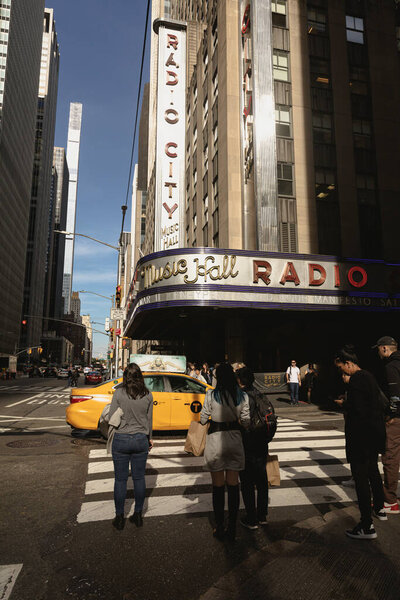 NEW YORK, USA - OCTOBER 11, 2022: Music radio hall on urban street at daytime 