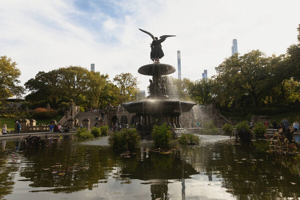 NEW YORK, USA - OCTOBER 11, 2022: Bethesda fountain in Central park at daytime 