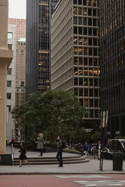NEW YORK, USA - OCTOBER 11, 2022: Tree between buildings on urban street in Manhattan — Stock Photo