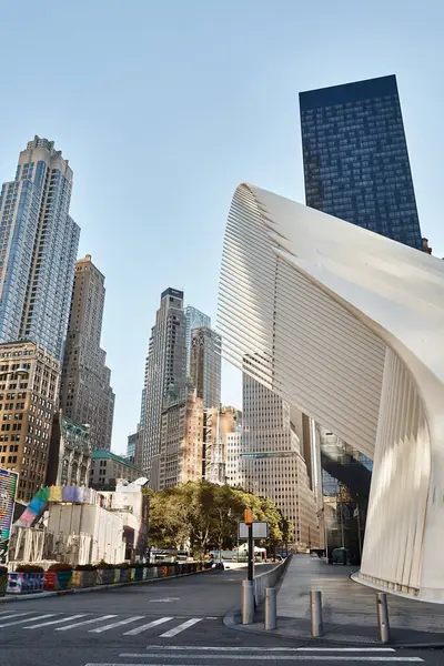 The Oculus, a modern architectural marvel, stands tall in the heart of New York City. — Stock Photo