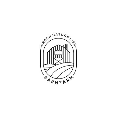 Ahır çiftliği çizgisi sanat minimalist vektör logosu çizimi, doğa tasarımı
