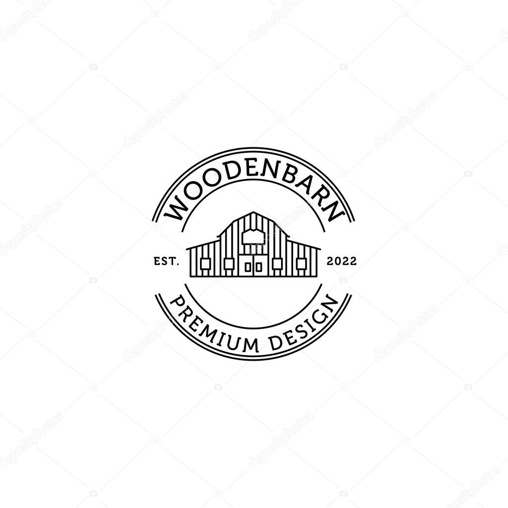 Wooden barn line art logo illustration vector minimalist design