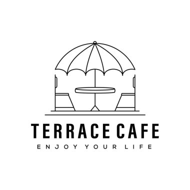 Kafe yemek hattı sanat logosu vektör minimalist illüstrasyon tasarımı, teras kafeteryası akşam yemeği sembolü tasarımı