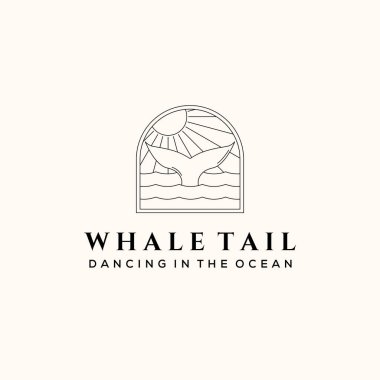 Güneş balinası kuyruğu okyanus hattı sanat logosu vektör minimalist illüstrasyon tasarımı