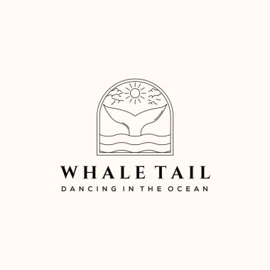 Balina kuyruğu güneş bulutu çizgisi sanat logosu vektörü minimalist illüstrasyon tasarımı