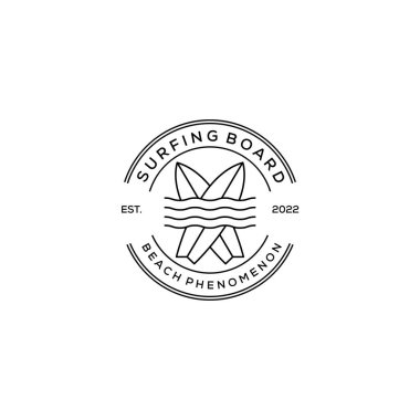 Sörf tahtası dalga çizgisi sanat minimalist logo vektör çizimi tasarımı