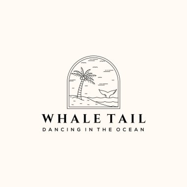 Palmiye ağacı kuyruğu okyanus hattı sanat logosu vektörü minimalist illüstrasyon tasarımı,