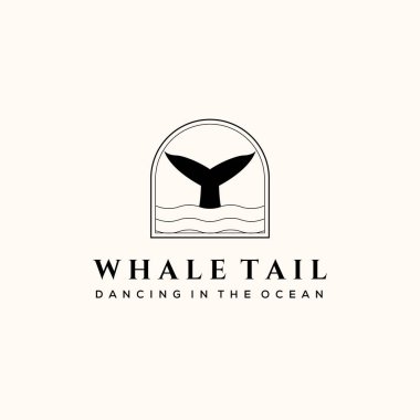 Okyanus balinası kuyruğu vintage çizgisi logo vektörü minimalist illüstrasyon tasarımı
