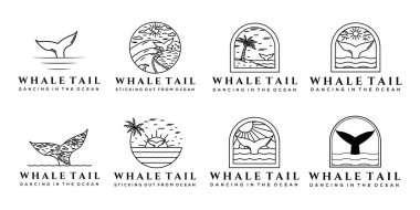 Logo balina kuyruğu vintage çizgisi sanat vektörü minimalist çizim tasarımını ayarla