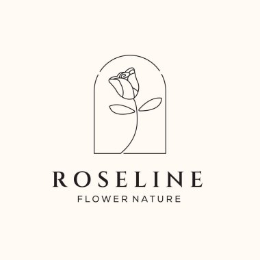 Gül çizgisi sanat logosu vektör minimalist illüstrasyon tasarımı, roseline doğa logosu tasarımı