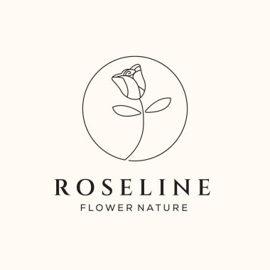 Gül çizgisi sanat logosu vektör minimalist illüstrasyon tasarımı, roseline basit logo tasarımı