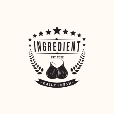 Soğan içeriği vintage logo vektörü minimalist çizim tasarımı, taze malzeme sembolü tasarımı