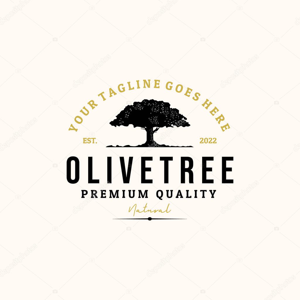 Olive tree vintage logo vector minimalist illustration design, silhouette olivetree