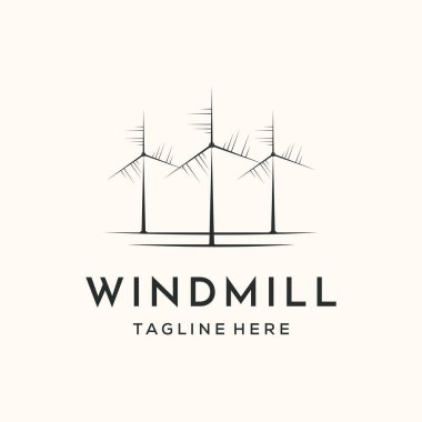 Yel değirmeni kuleleri çizgisi sanat logosu vektör minimalist çizim tasarımı, yel değirmenleri elektrik kulesi logosu tasarımı